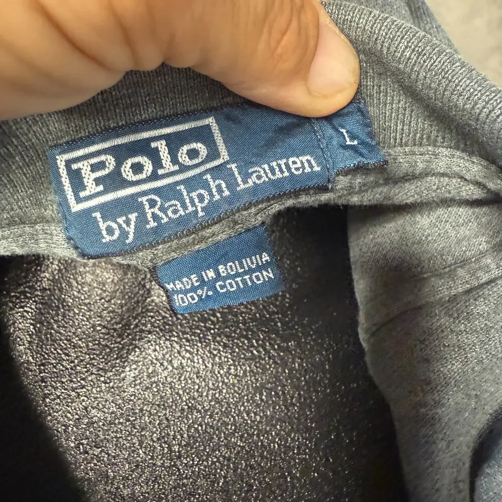 Vintage Ralph Lauren Polo Shirt Men Large Gray Pony Short Sleeve Rugby